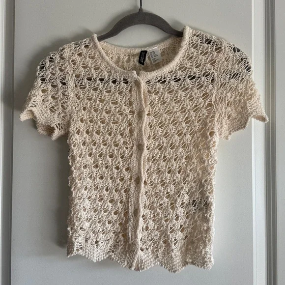Divided Ivory Crochet Knit Top - Picture 5 of 13